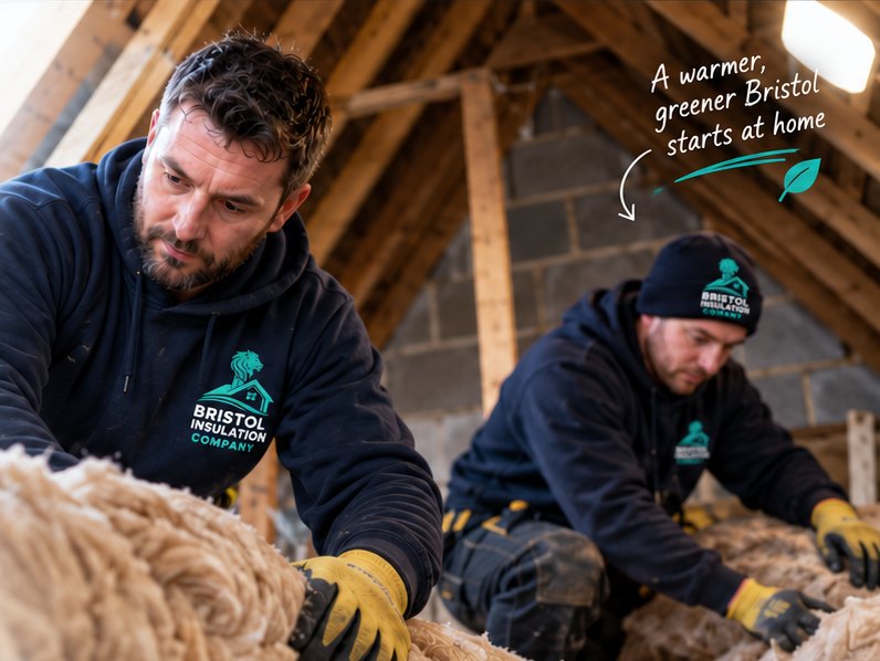 Bristol Insulation Company installers laying loft insulation in a Bristol home